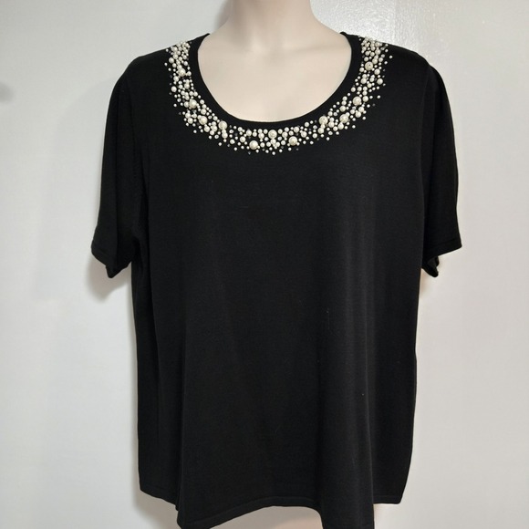 Quacker‎ Factory Size 3X Black Cotton Blend Faux Pearl Embellished Sweater NEW - Picture 1 of 7